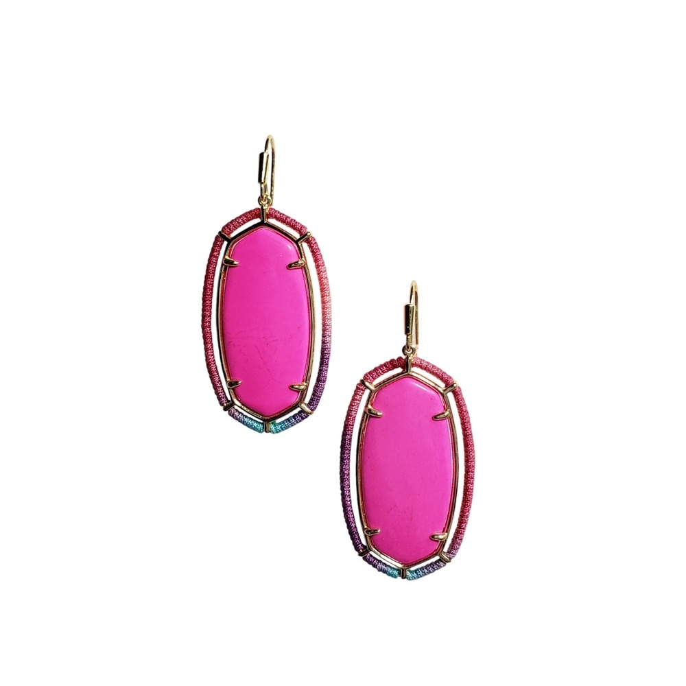Kendra Scott Elle Gold Drop Earrings Threaded Wrapped Neon Magenta Pink Mix $80R